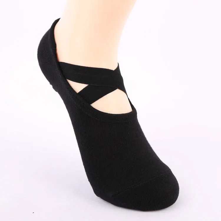 One Pair Ladies Cross Strap Version Edging Backless Yoga Socks Non-slip Boat Socks, Size:One Size(Black)