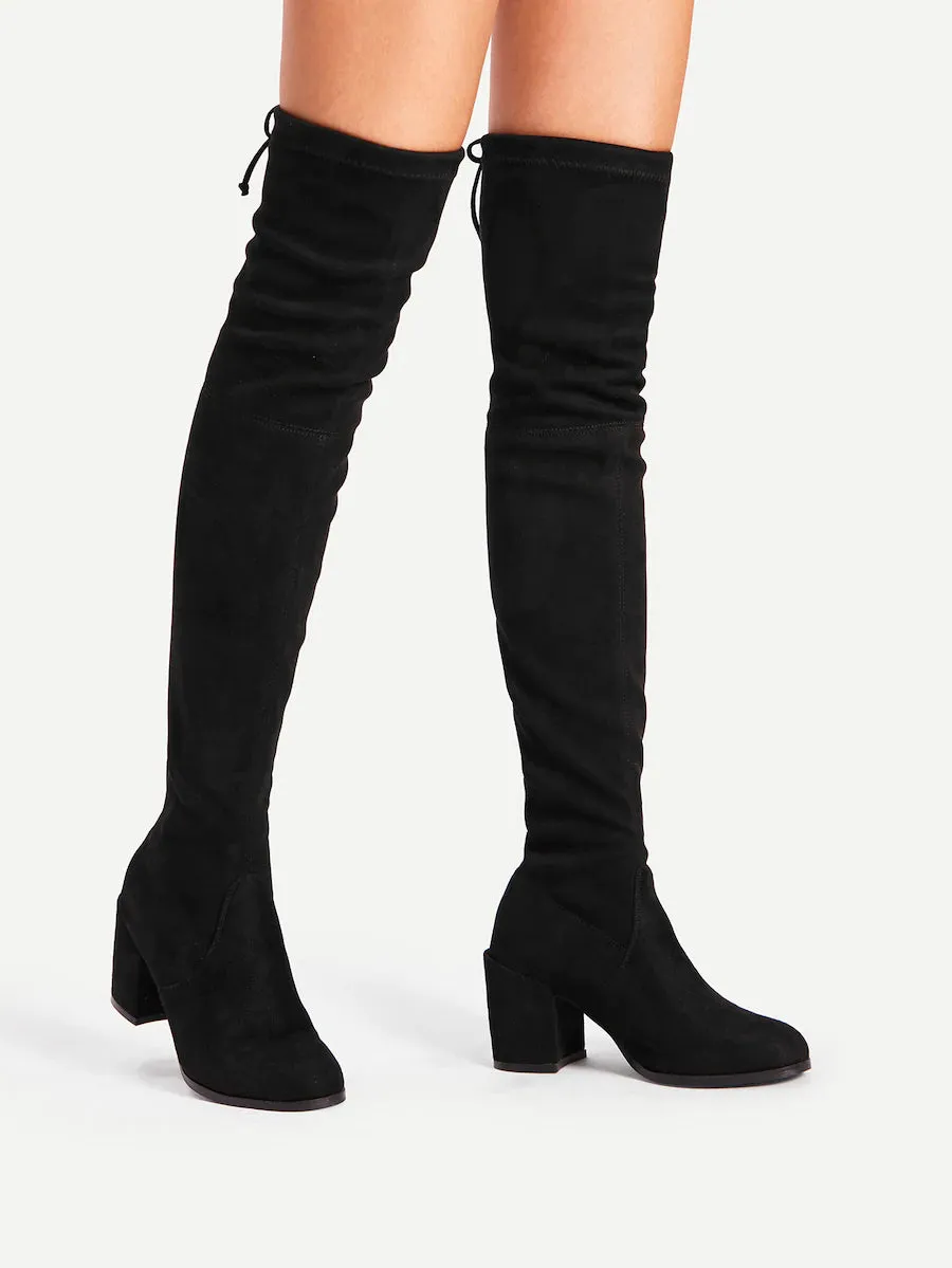 Over the Knee Block Heeled Boots