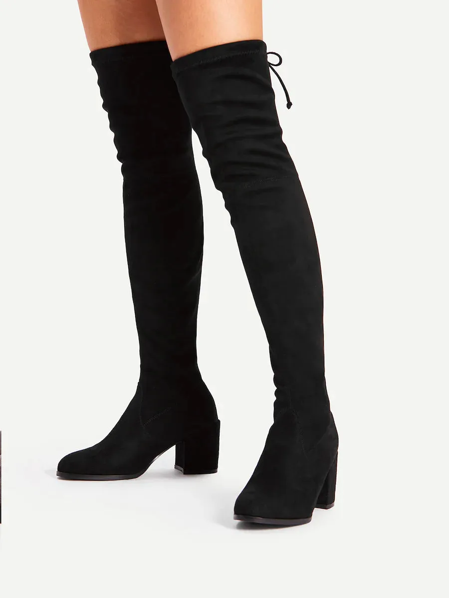 Over the Knee Block Heeled Boots