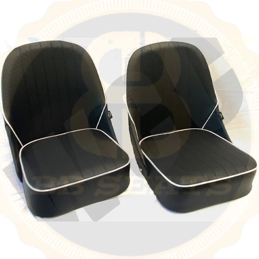 Pair BB Vintage Low Round Back Tipping Hinged Bucket Seats   Runners