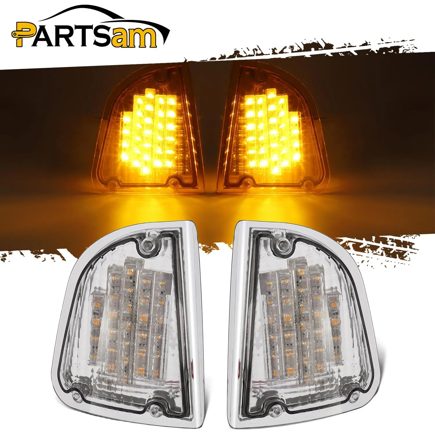 Partsam Clear Lens 29 Amber LED Front P/T/C Light Assembly Replacement for Kenworth T600 T660 K300 T300 T330 Front LED Turn Signal Lights and Parking Lights Lamps, LH & RH, 1157 Plug