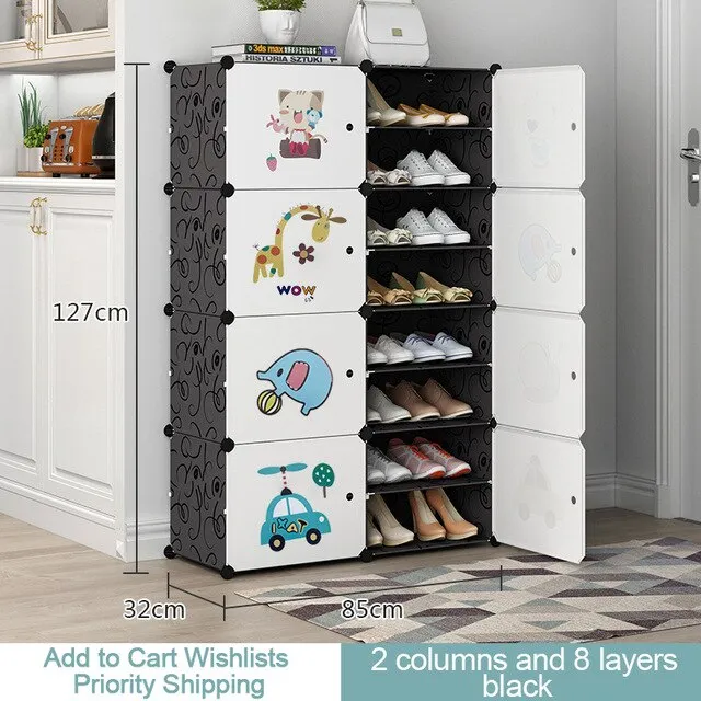 Plastic Assembled Shoe Cabinet Multilayer Dustproof Shoe Rack Large Capacity Shoes Storage