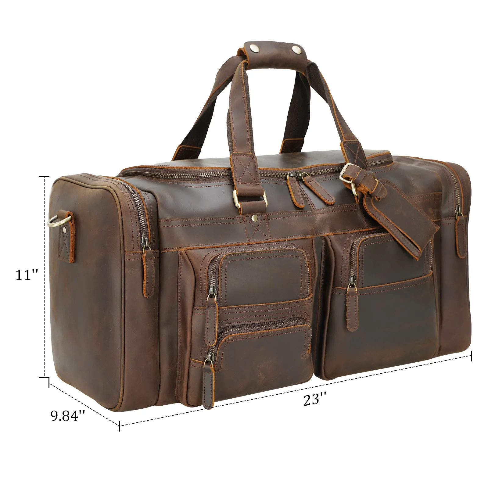 Polare 23"/26" Leather Duffel Weekender Travel Bag For Men With Full Grain Cowhide Leather 42L/56L