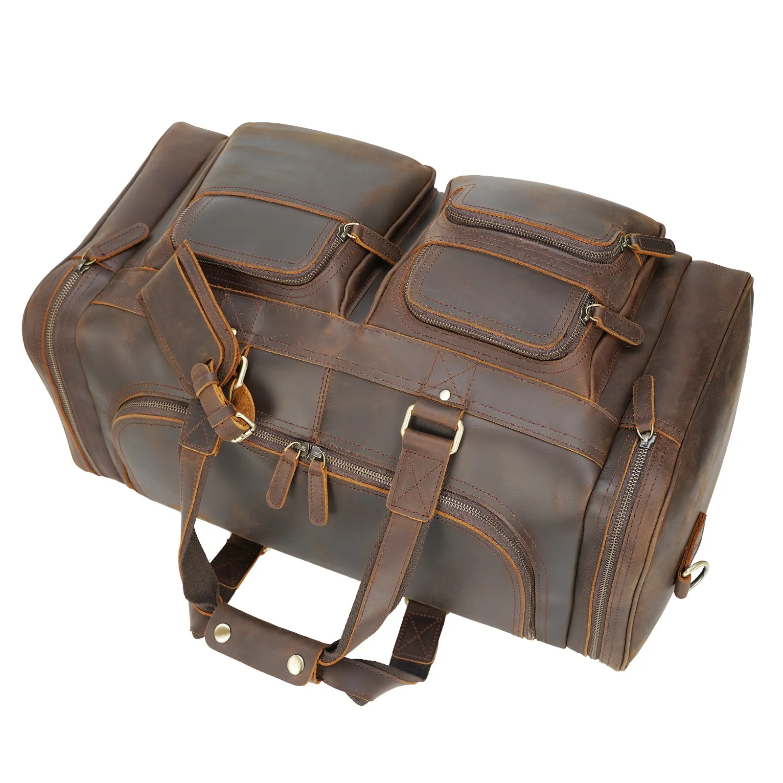 Polare 23"/26" Leather Duffel Weekender Travel Bag For Men With Full Grain Cowhide Leather 42L/56L