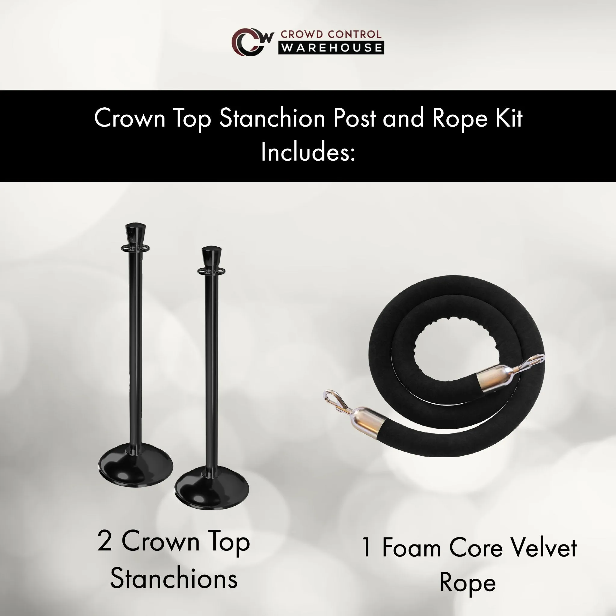 Post and Rope Stanchion Kit, Crown Top Posts, 6 Ft. Velvet Foam Core Rope - Montour Line