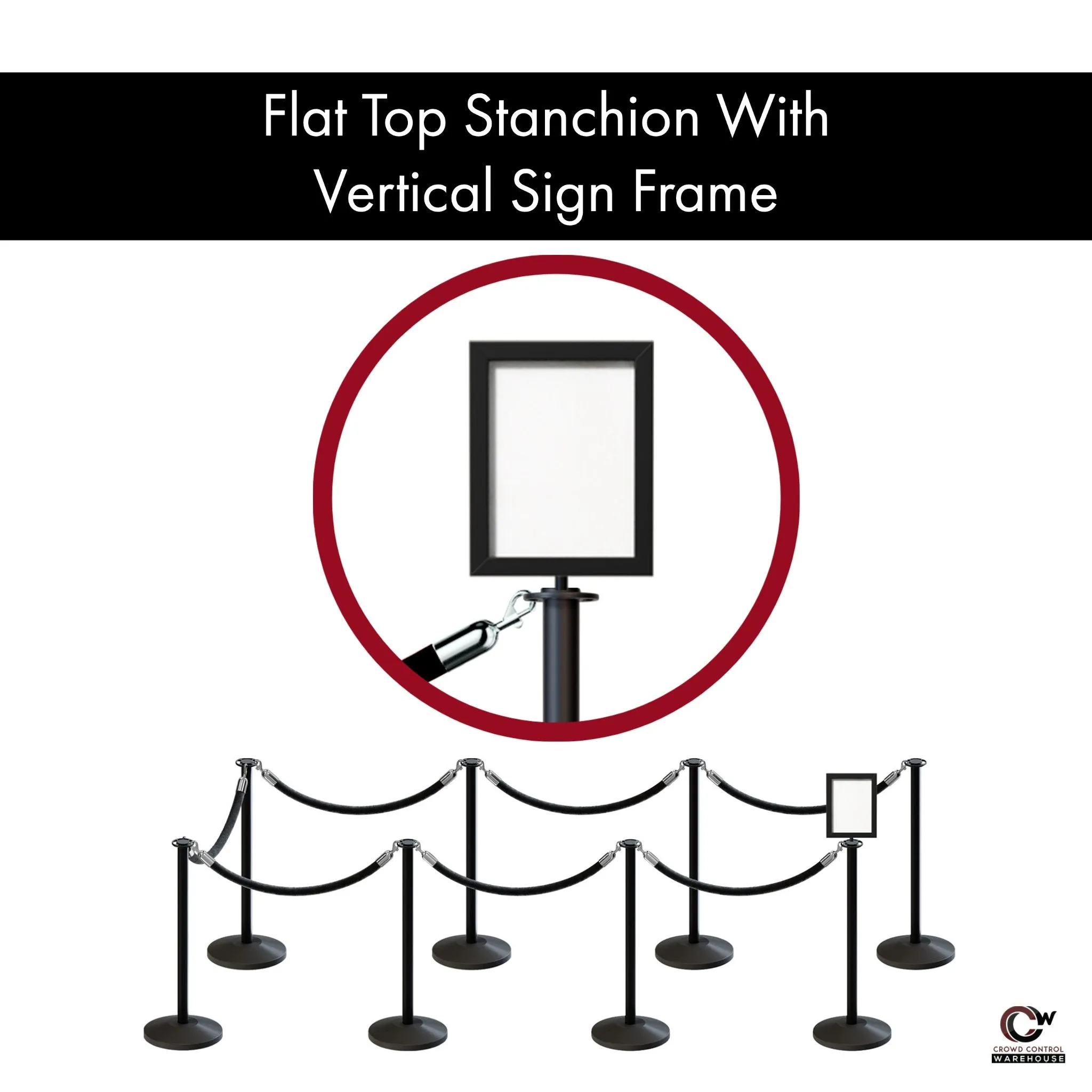 Post and Rope Stanchion Kit, Flat Top Posts, 6 Ft. Velvet Foam Core Rope and Sign Frame - Montour Line