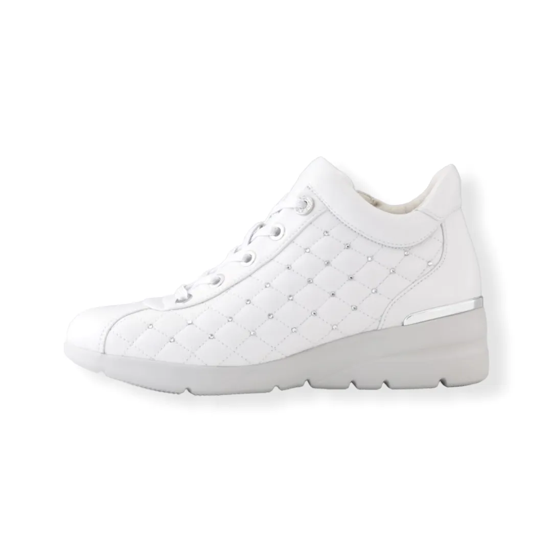 Quilted design Sheepskin leather Sneakers with Swarovski crystal decorations  #FJ070