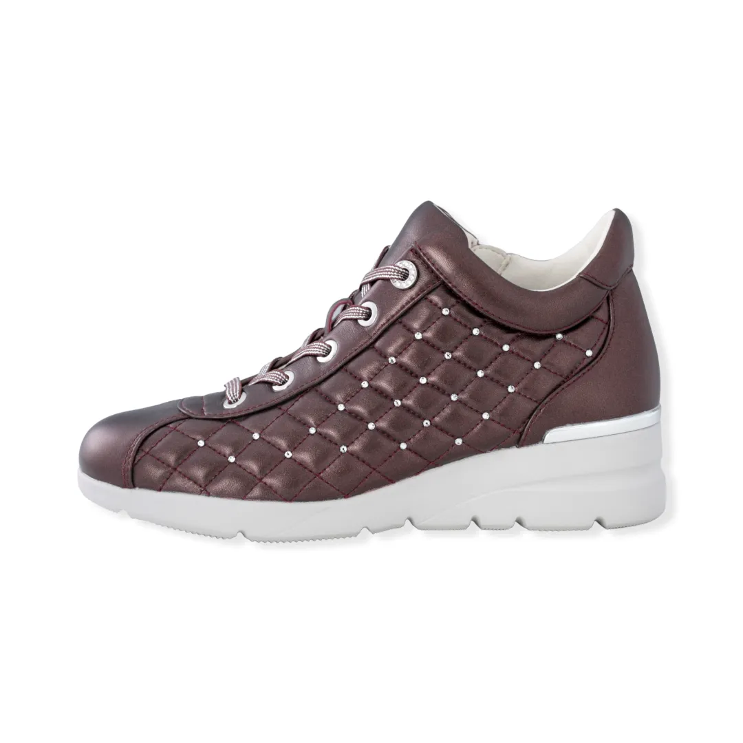 Quilted design Sheepskin leather Sneakers with Swarovski crystal decorations  #FJ070