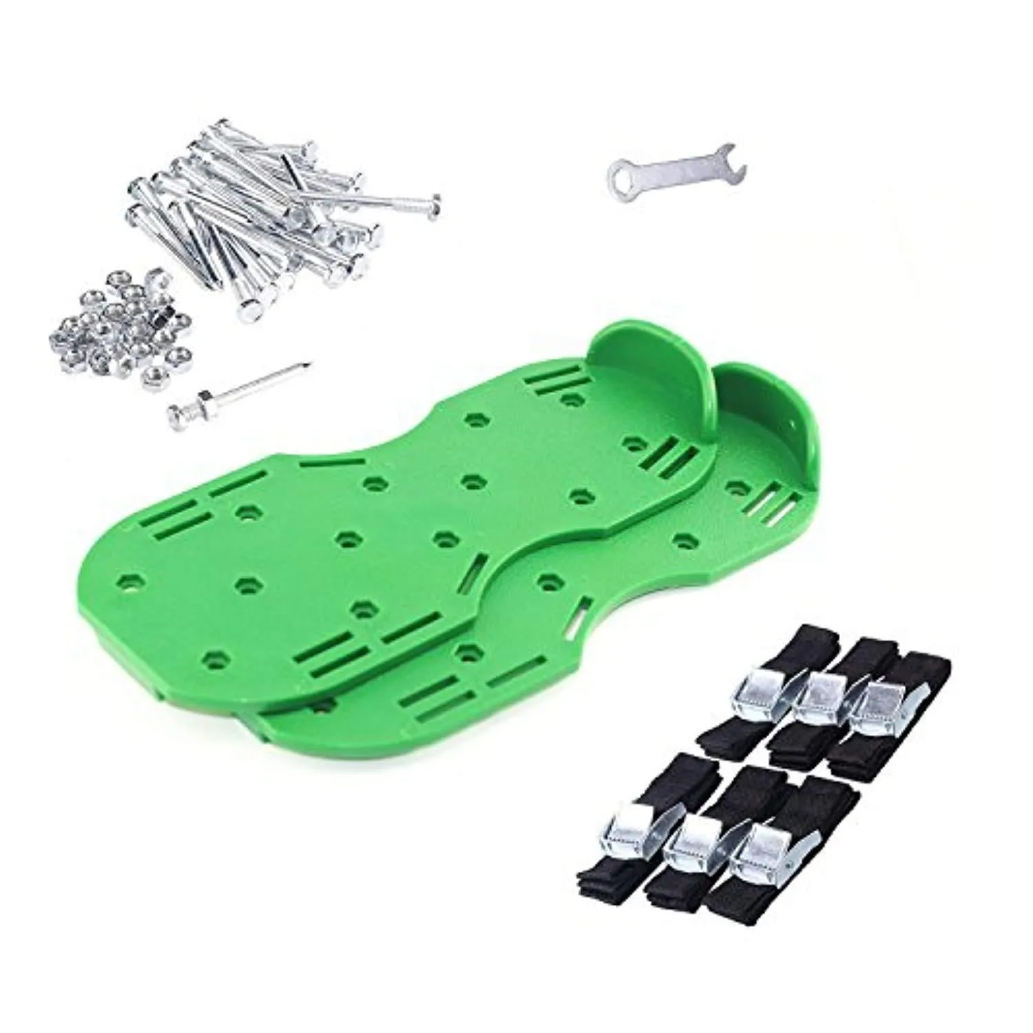 R&H Lawn Aerator Shoes with Upgrated Zinc Alloy Buckles Spikes Aerator Sandals for Aerating Your Grass Lawn or Yard 3 Straps Universal Size for a Greener and Healthier Garden (Green)