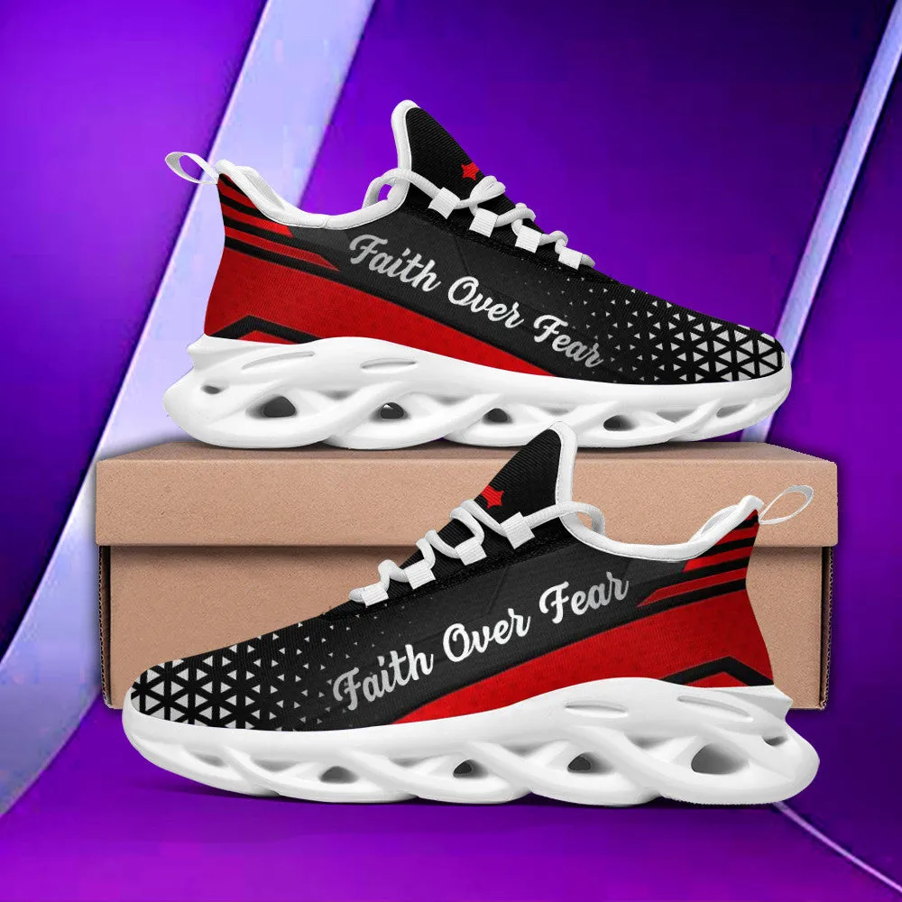 Red Jesus Faith Over Fear Running Sneakers Max Soul Shoes - Christian Shoes For Men And Women