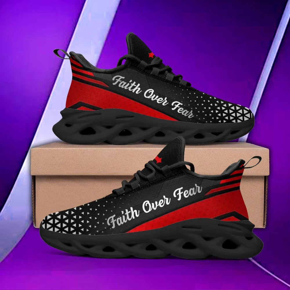 Red Jesus Faith Over Fear Running Sneakers Max Soul Shoes - Christian Shoes For Men And Women