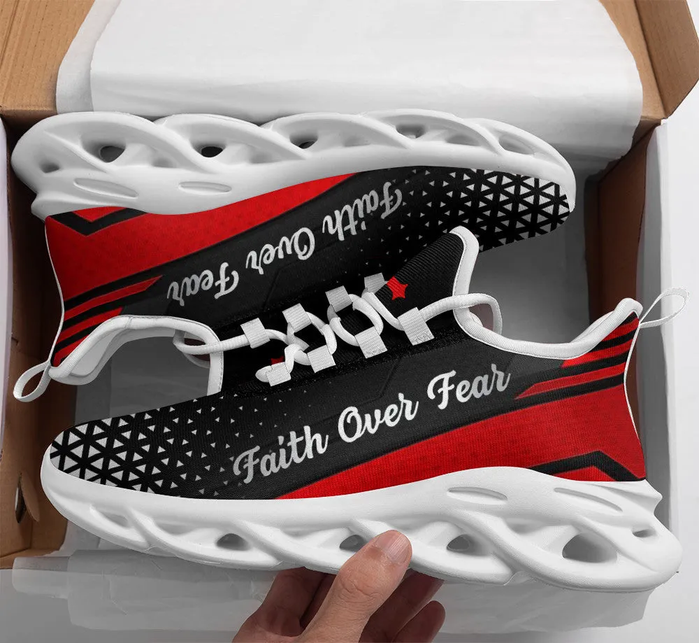 Red Jesus Faith Over Fear Running Sneakers Max Soul Shoes - Christian Shoes For Men And Women