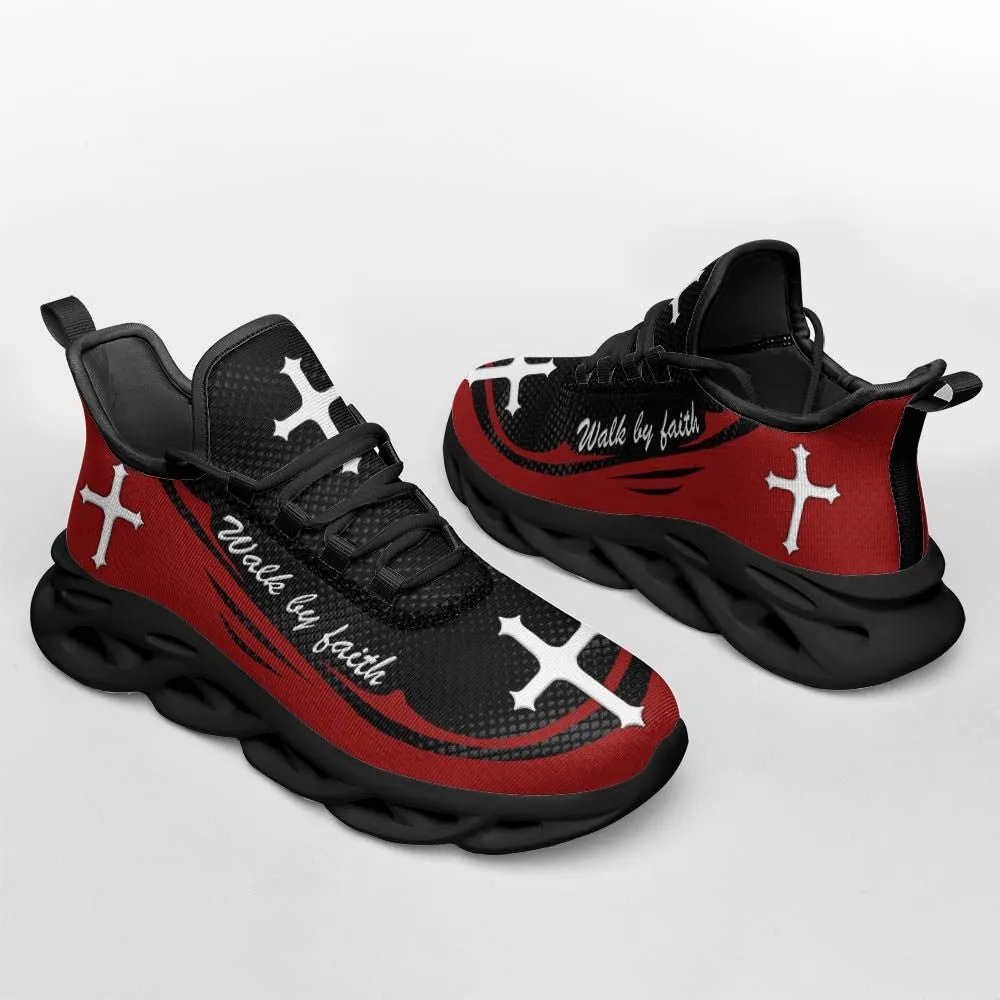 Red Jesus Walk By Faith Running Sneakers 1 Max Soul Shoes - Christian Shoes For Men And Women