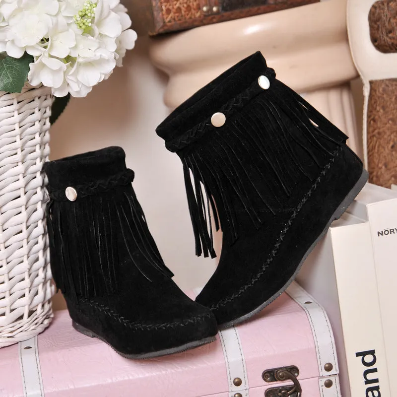 Retro bohemia tassels faux suede fringe booties for fall/winter