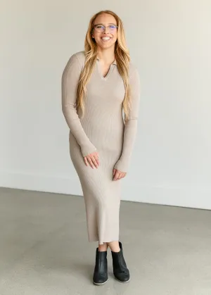 Ribbed Polo Midi Sweater Dress - FINAL SALE