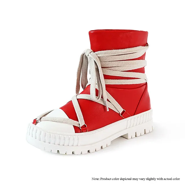 RICHIE-1 FRONT TIE UP SNEAKER BOOTS - RED