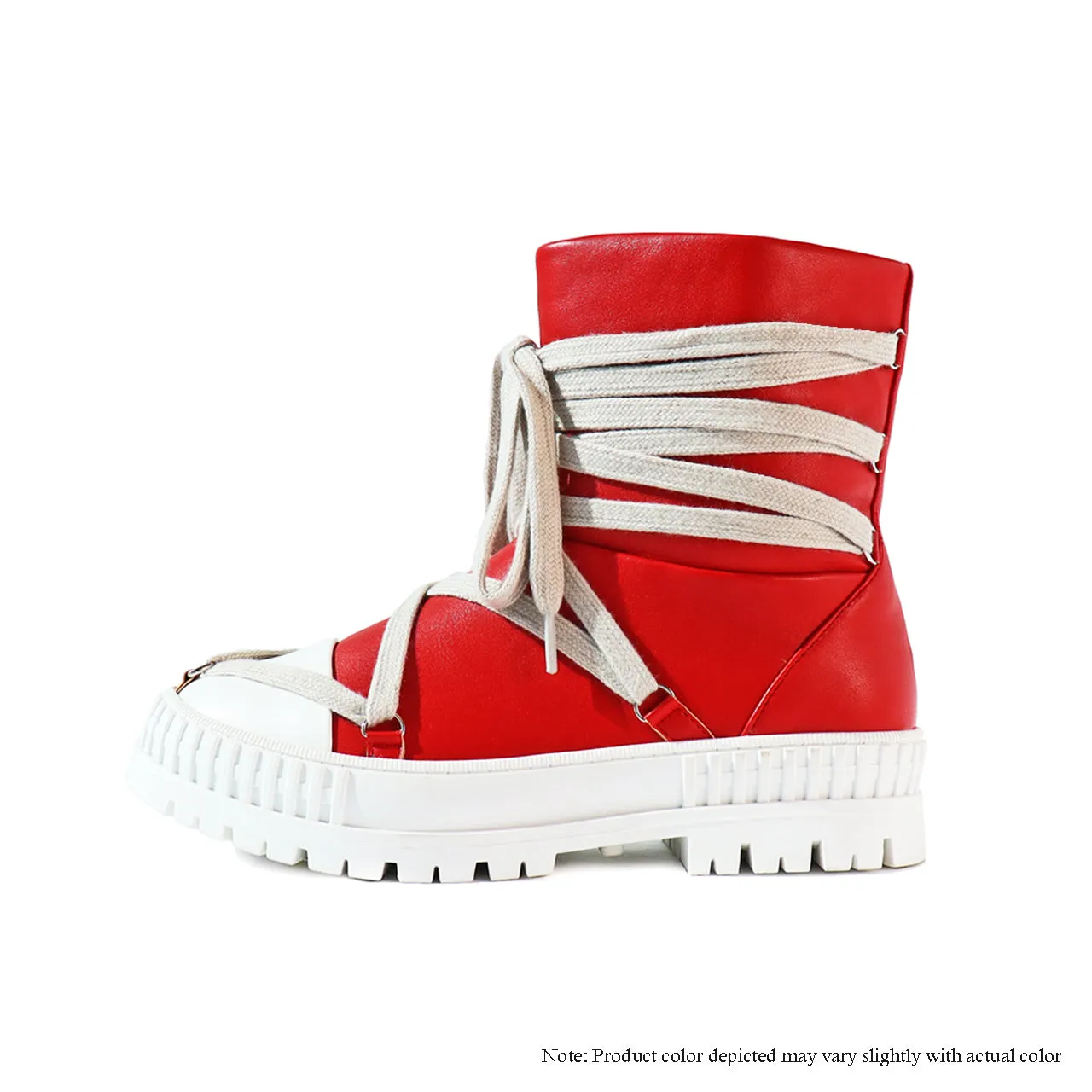 RICHIE-1 FRONT TIE UP SNEAKER BOOTS - RED