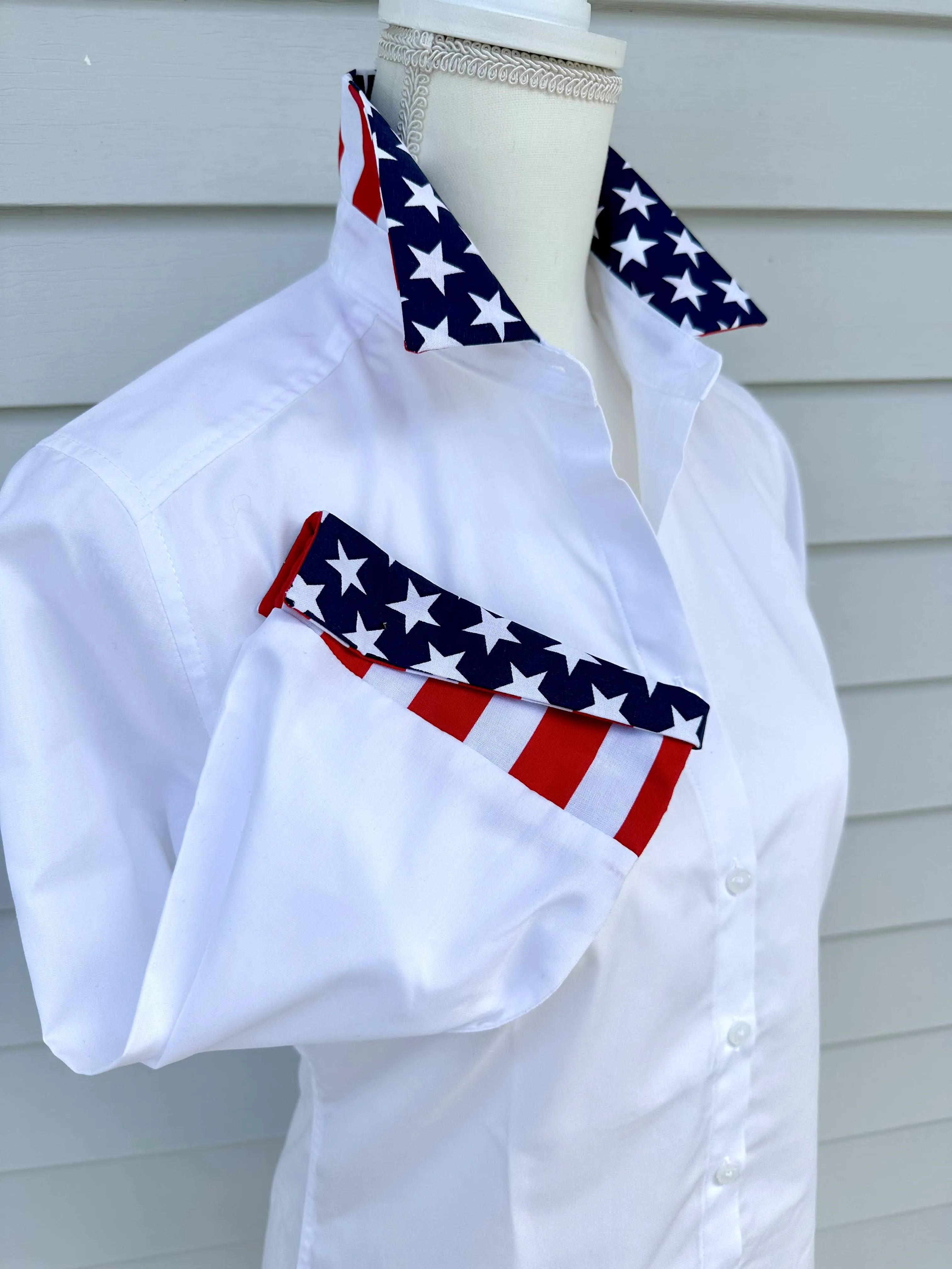 SALE - XS ONLY - Elizabeth 3/4 Sleeve Shirt w Stars & Stripes (3411) *FINAL SALE*