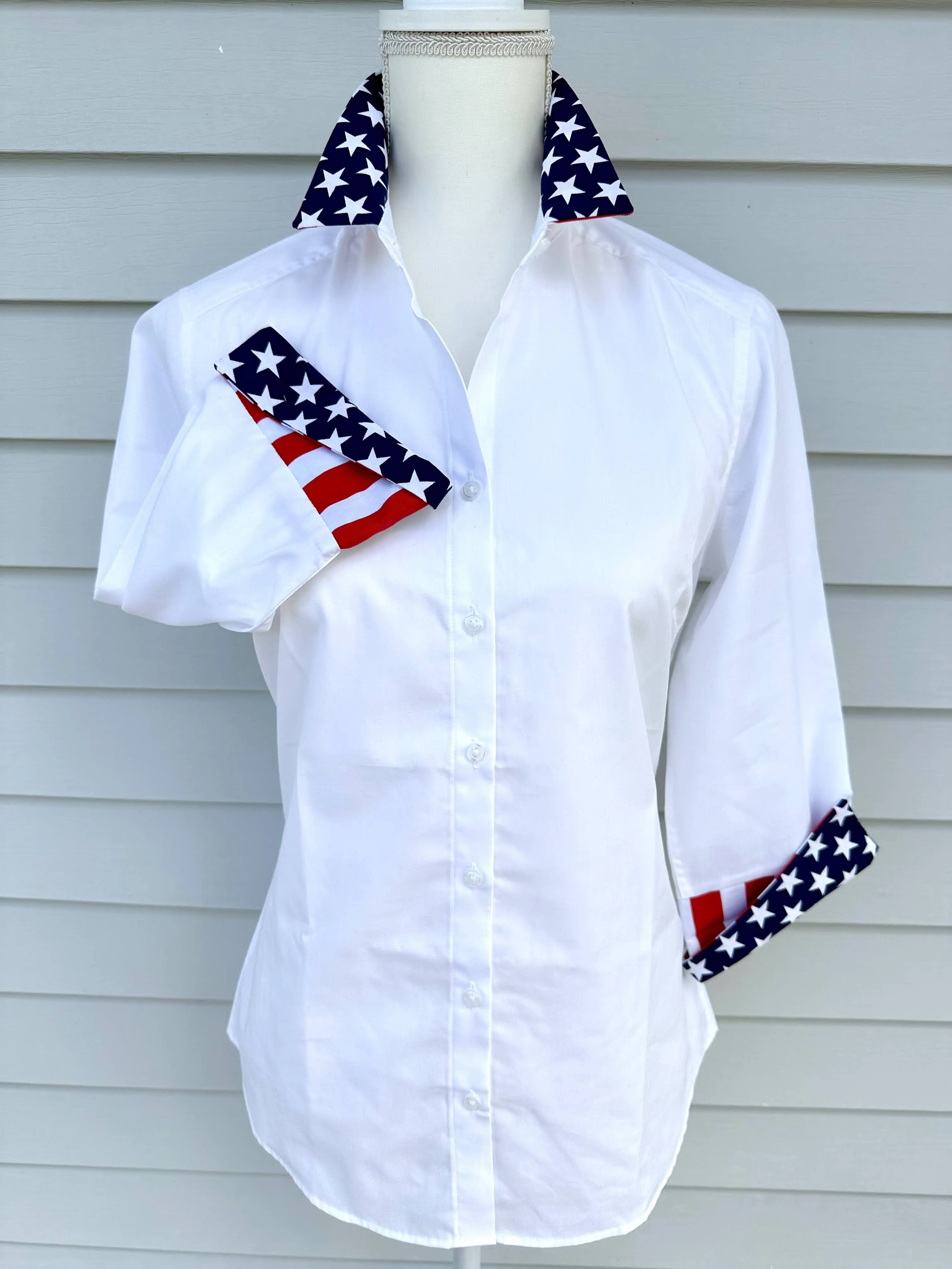 SALE - XS ONLY - Elizabeth 3/4 Sleeve Shirt w Stars & Stripes (3411) *FINAL SALE*