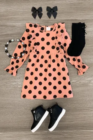 Salmon Pink Polka Dot Ruffle Dress