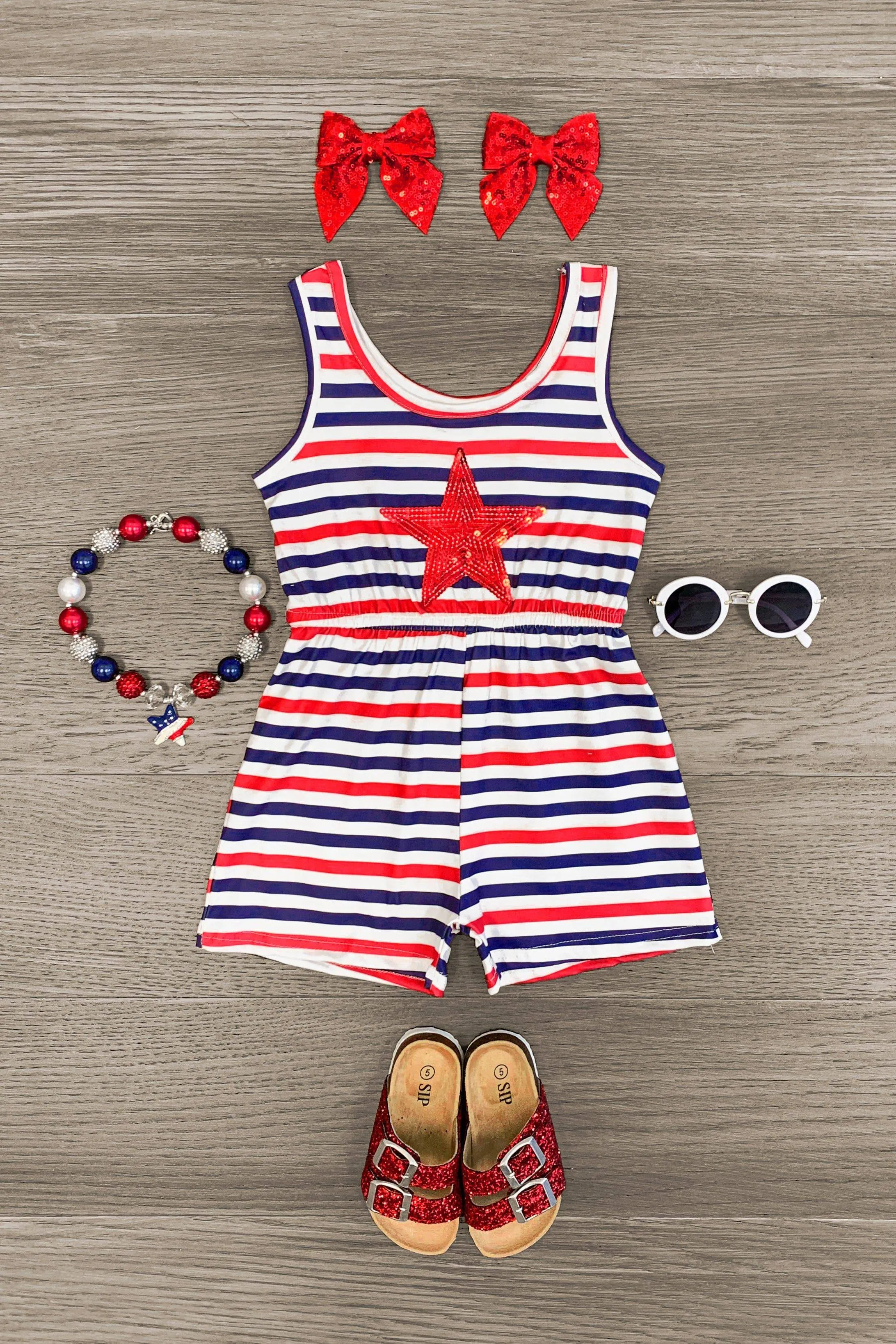 Sequin Star Striped Romper