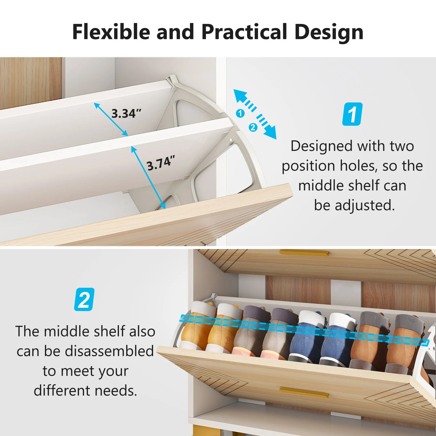 Slim Shoe Cabinet, Hidden Shoe Rack Organizer with 3 Flip Drawers