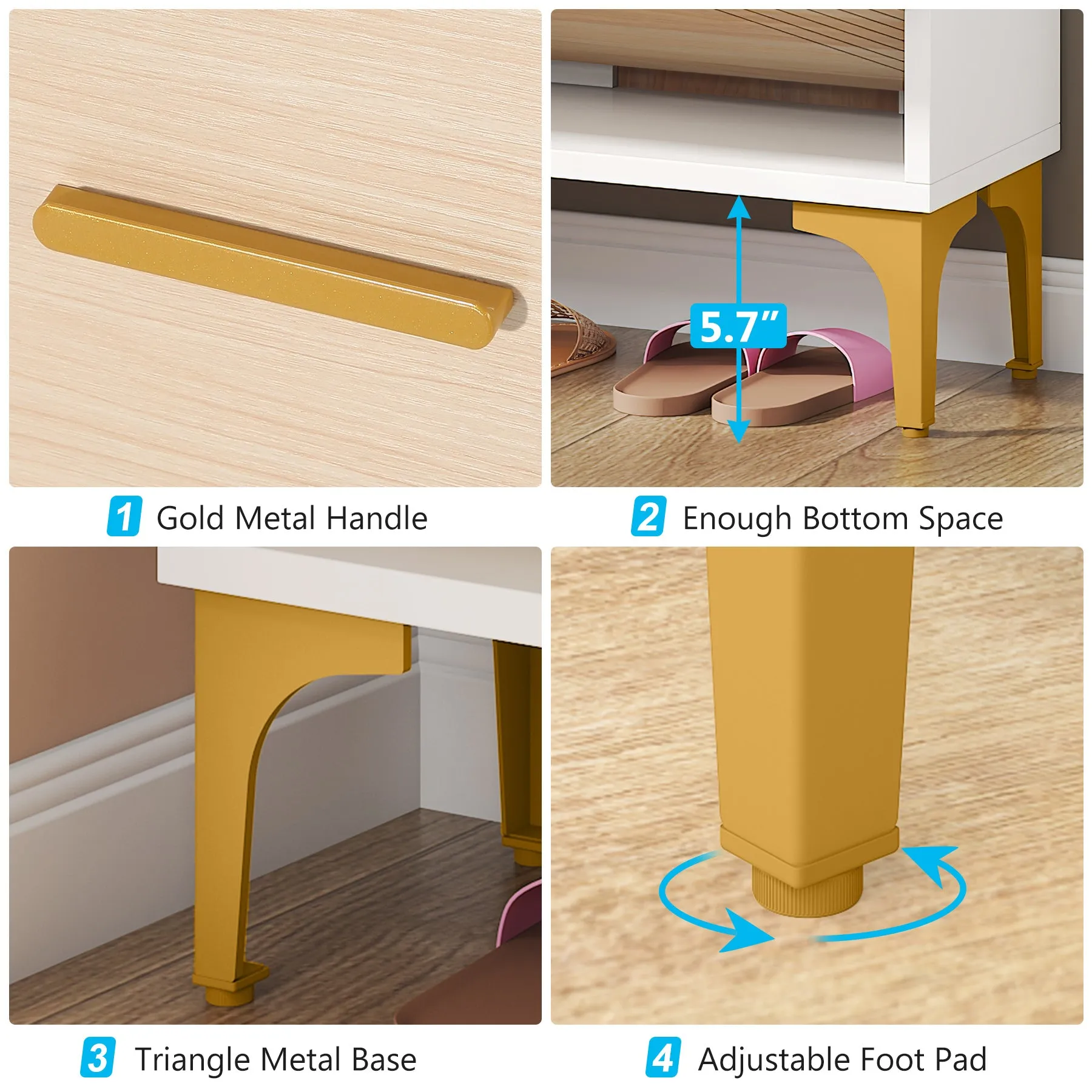 Slim Shoe Cabinet, Hidden Shoe Rack Organizer with 3 Flip Drawers