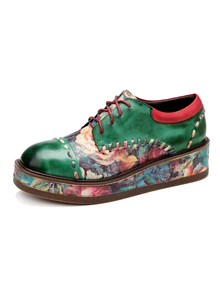 SOFFIA | Brush Craft Emerald Floral Leather Oxford