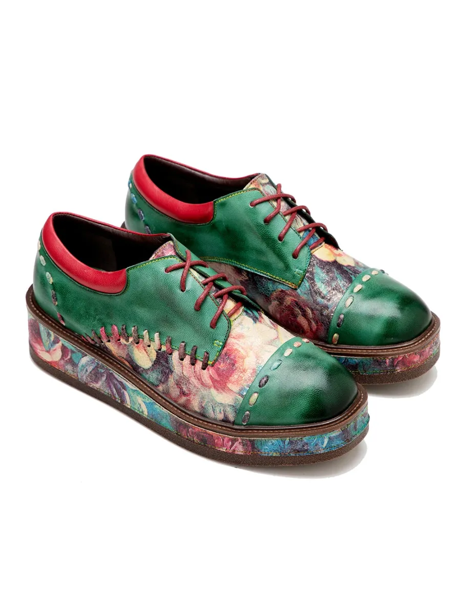 SOFFIA | Brush Craft Emerald Floral Leather Oxford