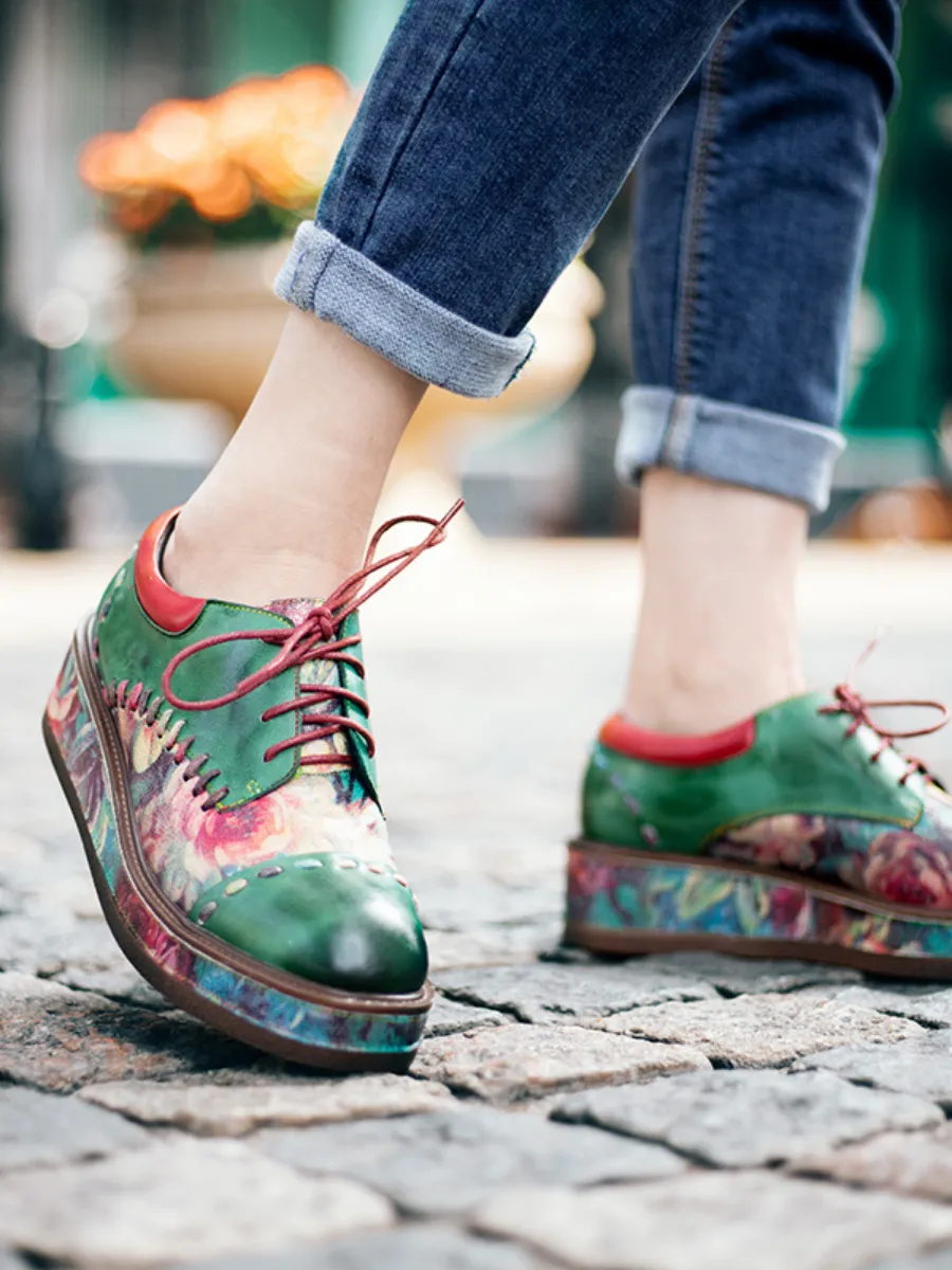 SOFFIA | Brush Craft Emerald Floral Leather Oxford