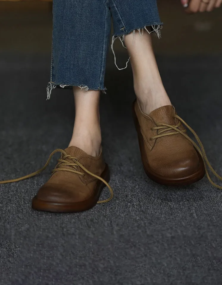 Soft Leather Lace-up Comfortable Wide Toe Box Shoes