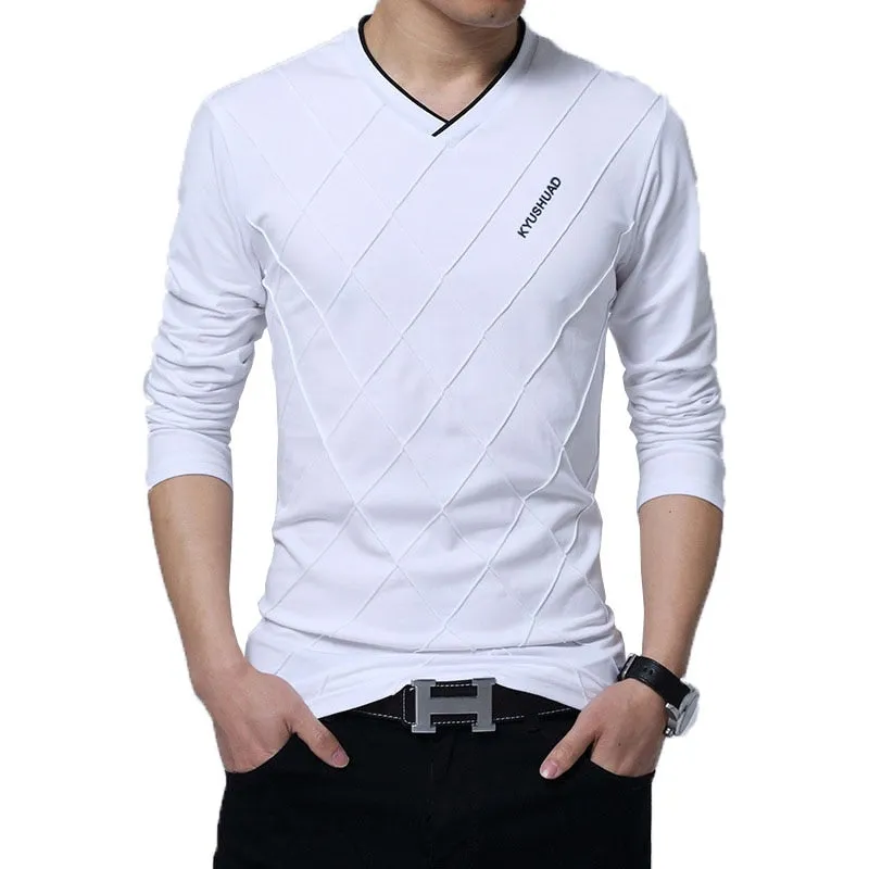 Solid Short Sleeve Slim V-Neck Cotton T-Shirt