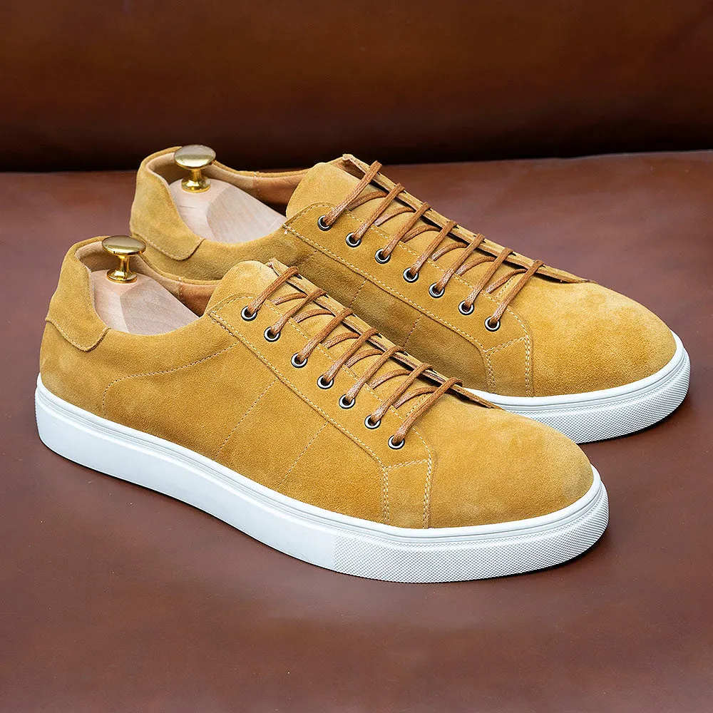 Solid Suede Leather Lace-Up Sneakers