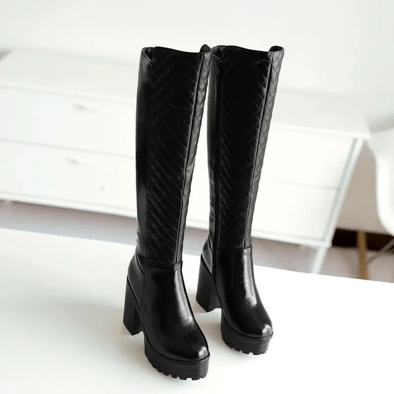 Square High Heels Riding Boots Women