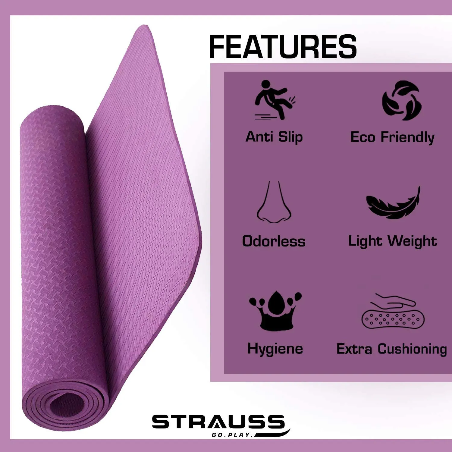 Strauss TPE Eco-Friendly Yoga Mat, 6mm (Purple) and Yoga Shoes, (Black)