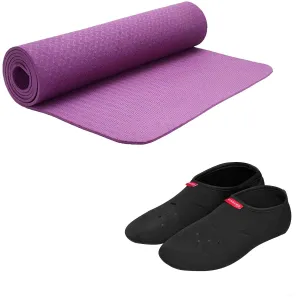 Strauss TPE Eco-Friendly Yoga Mat, 6mm (Purple) and Yoga Shoes, (Black)