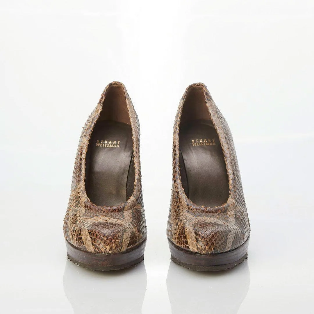 Stuart Weitzman Leather Snake Skin Platform Court Shoes UK Size 5.5.