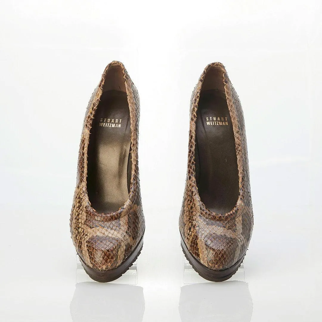 Stuart Weitzman Leather Snake Skin Platform Court Shoes UK Size 5.5.