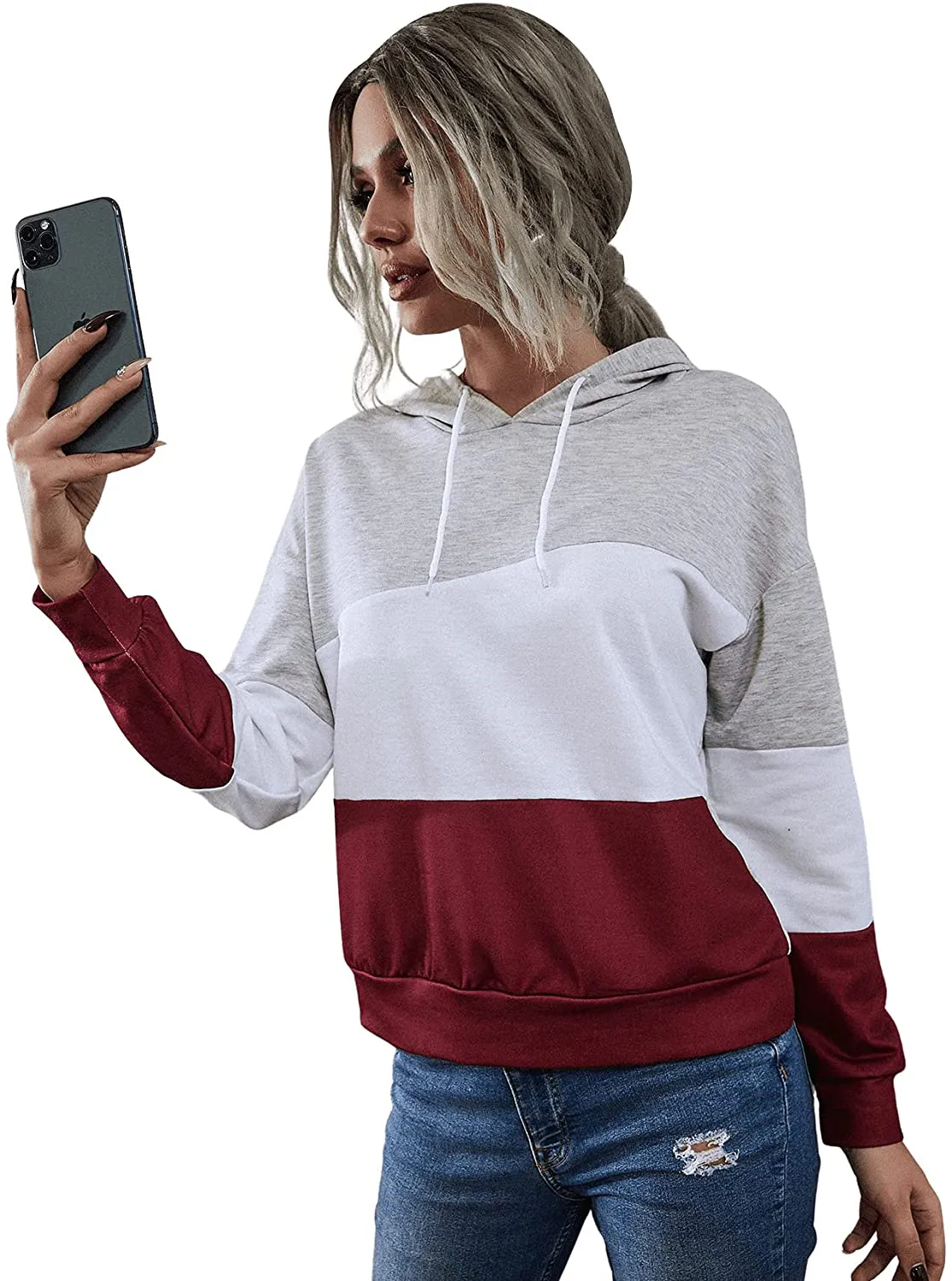 SweatyRocks Women's Color Block Lightweight Long Sleeve Pullover Hoodie