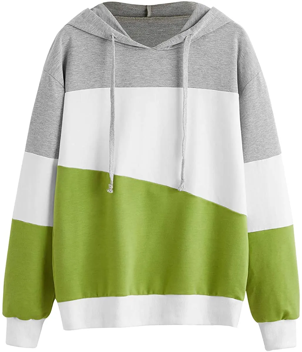 SweatyRocks Women's Color Block Lightweight Long Sleeve Pullover Hoodie