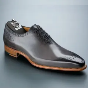 Tailor Made Handmade Stylish Grey Leather Toe Shaded Lace up Oxford Formal Men's Shoes