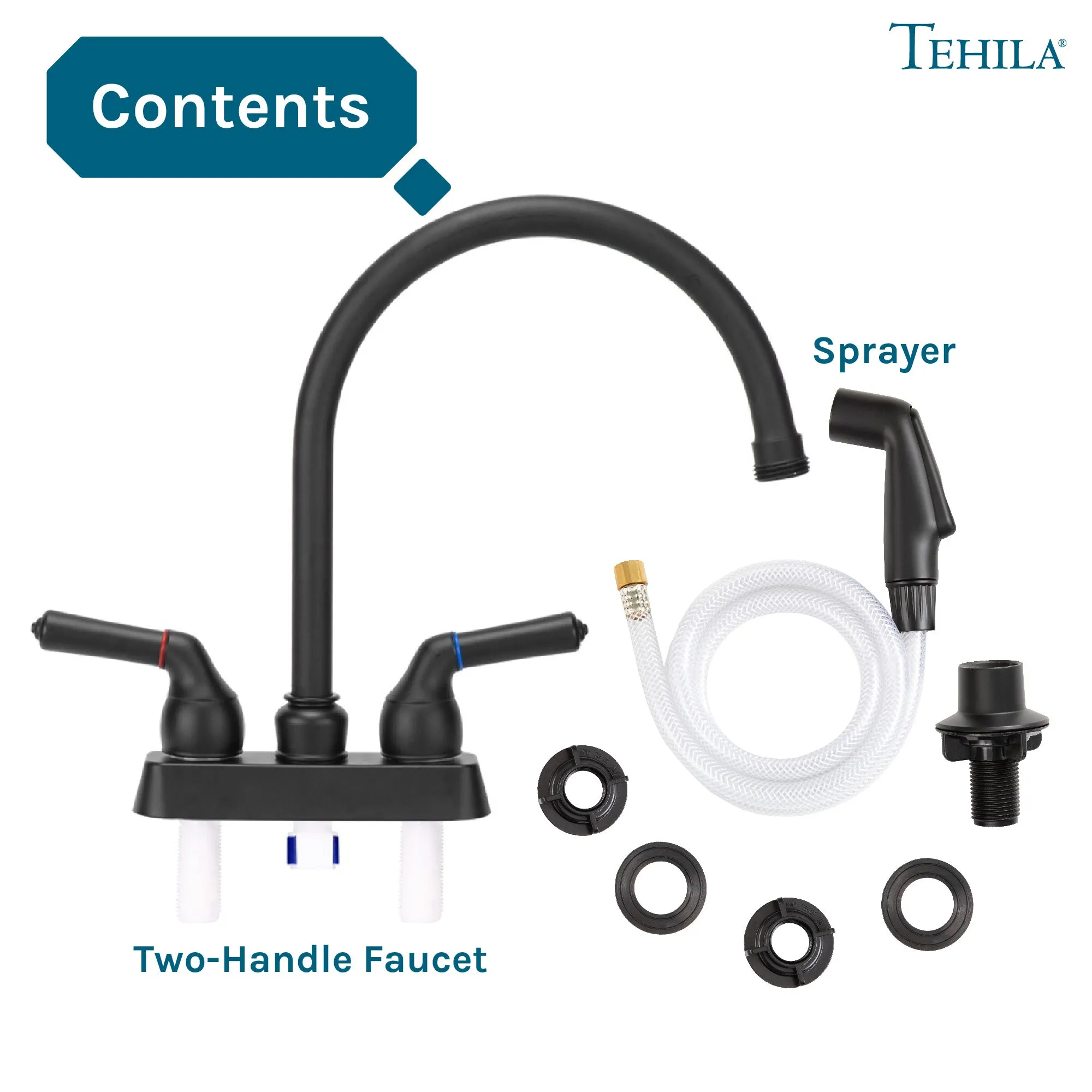 Tehila Black Finish Gooseneck Faucet with Side Sprayer