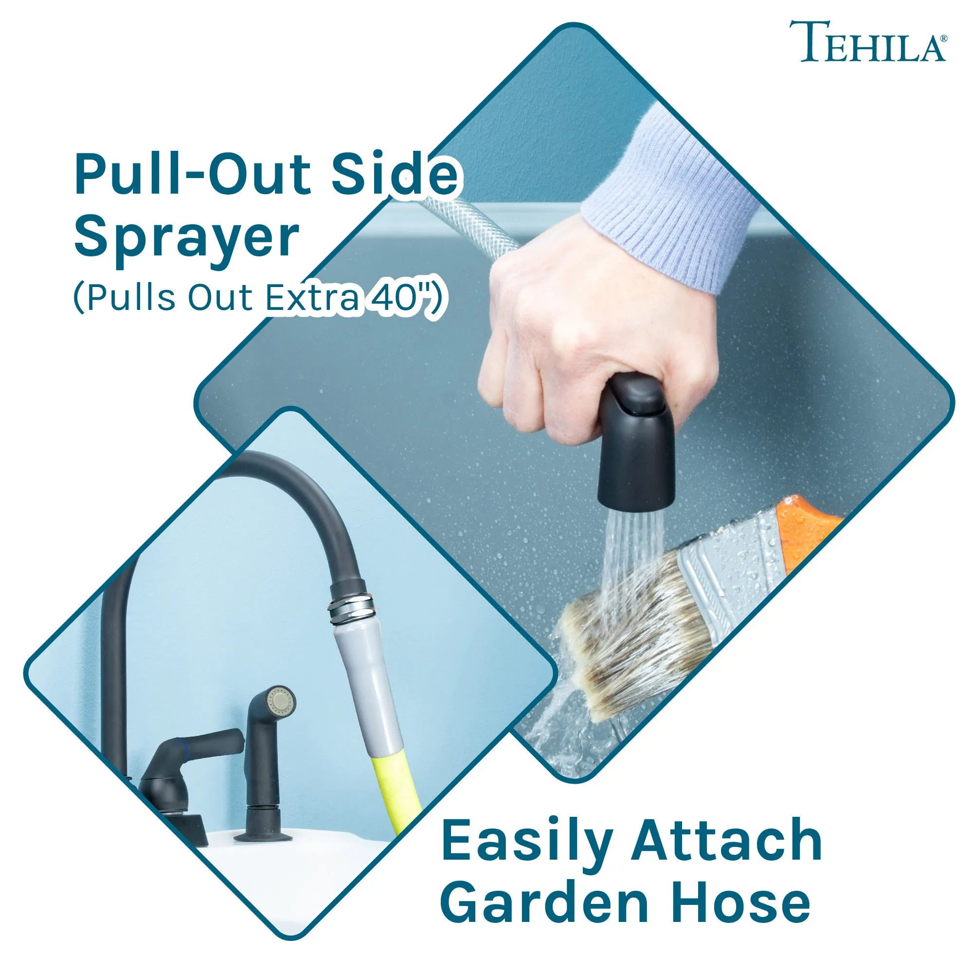 Tehila Black Finish Gooseneck Faucet with Side Sprayer