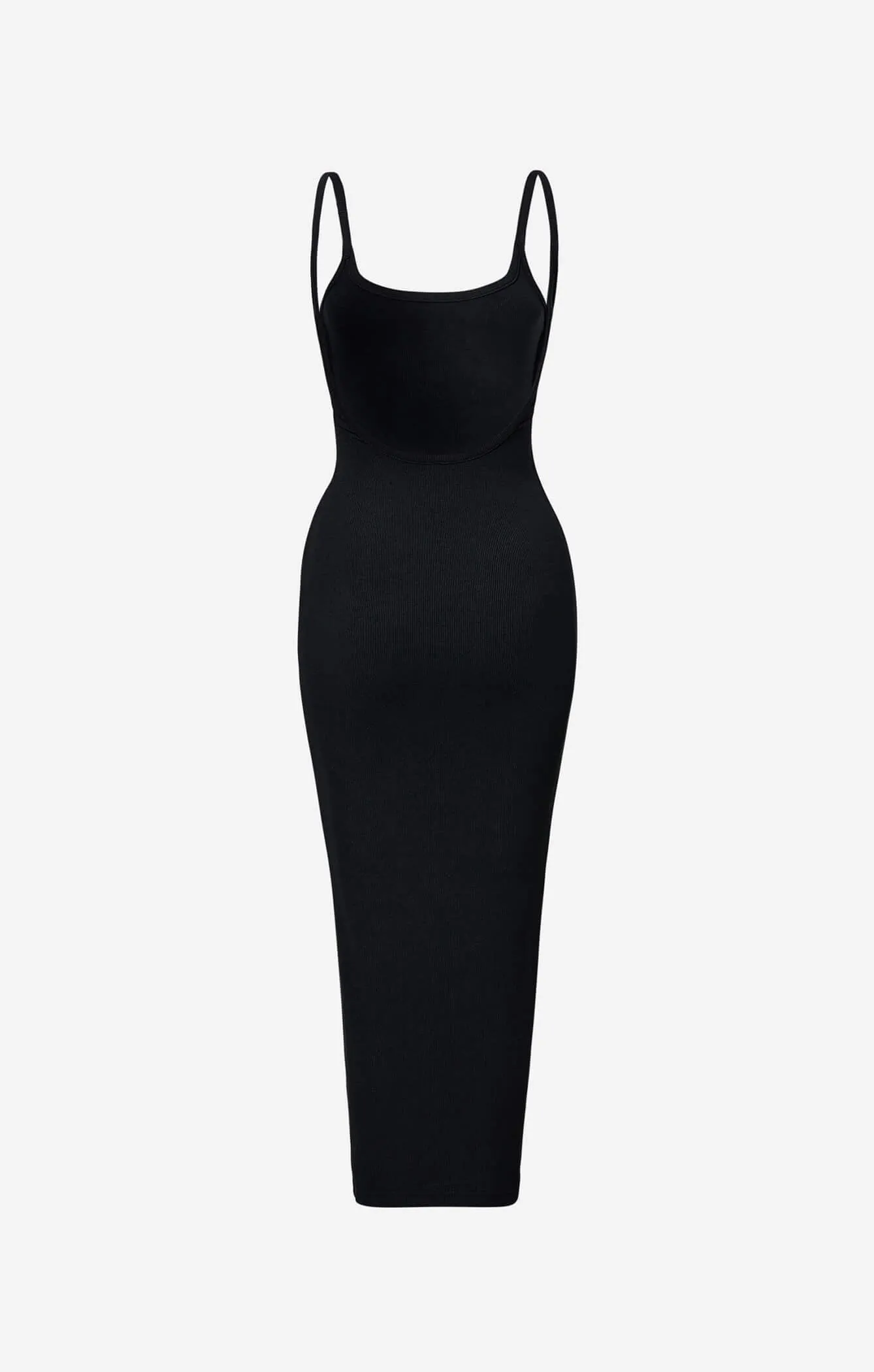 THE LUXE RIB LOW BACK MIDI DRESS - BLACK