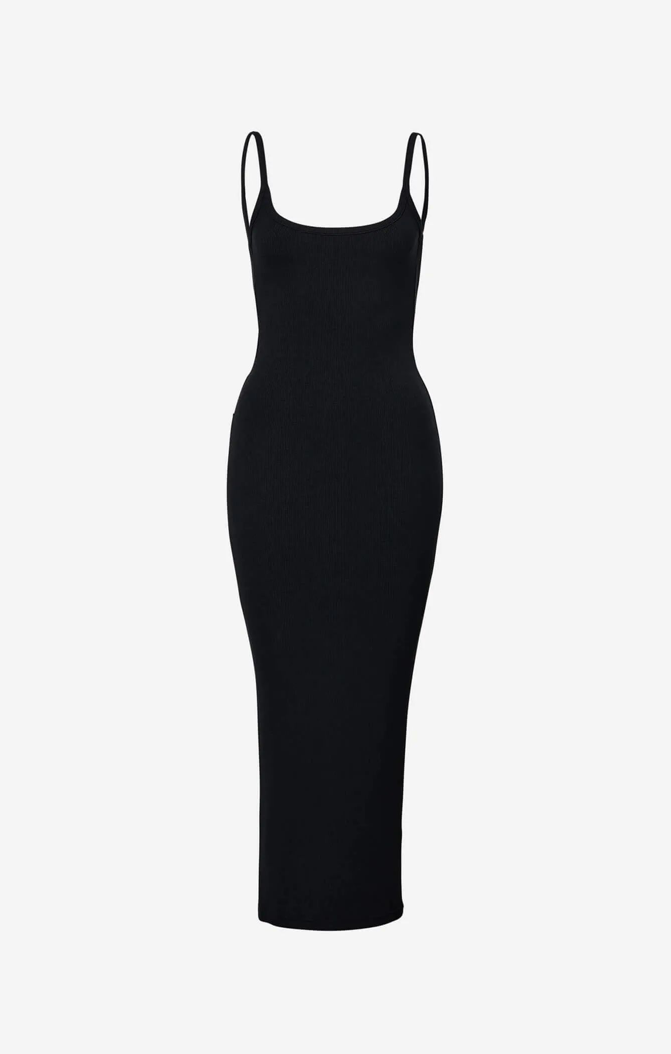 THE LUXE RIB LOW BACK MIDI DRESS - BLACK