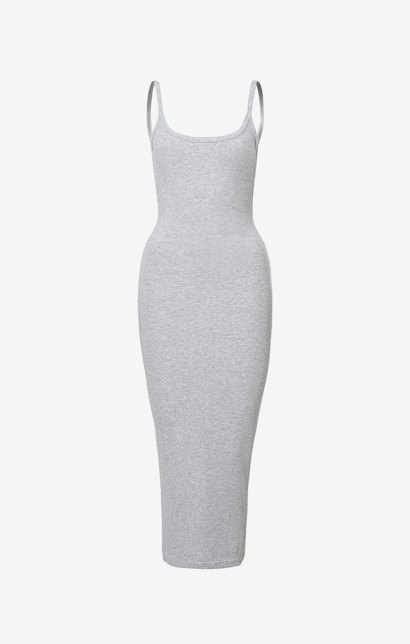 THE LUXE RIB LOW BACK MIDI DRESS - MID GREY