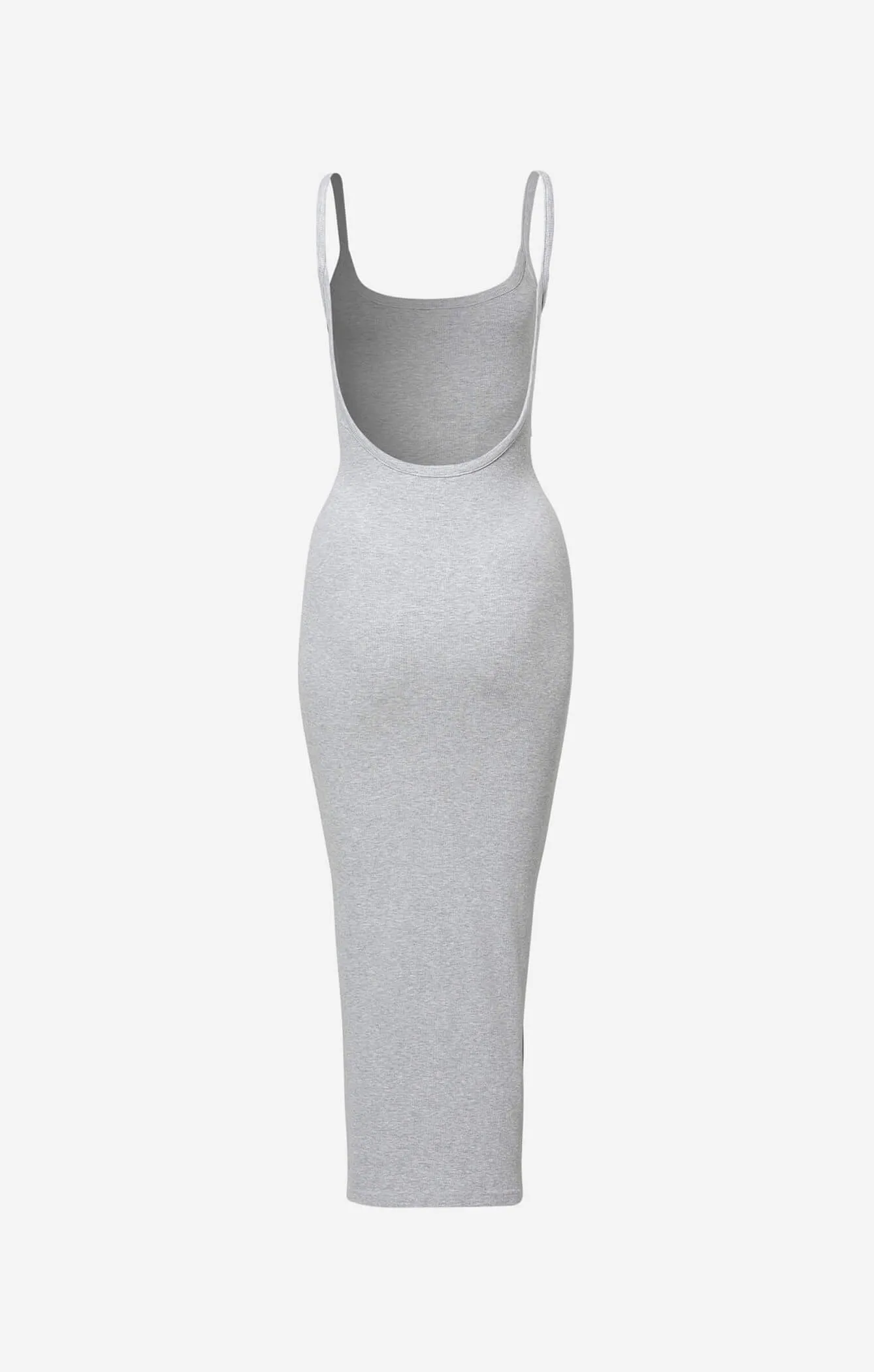 THE LUXE RIB LOW BACK MIDI DRESS - MID GREY