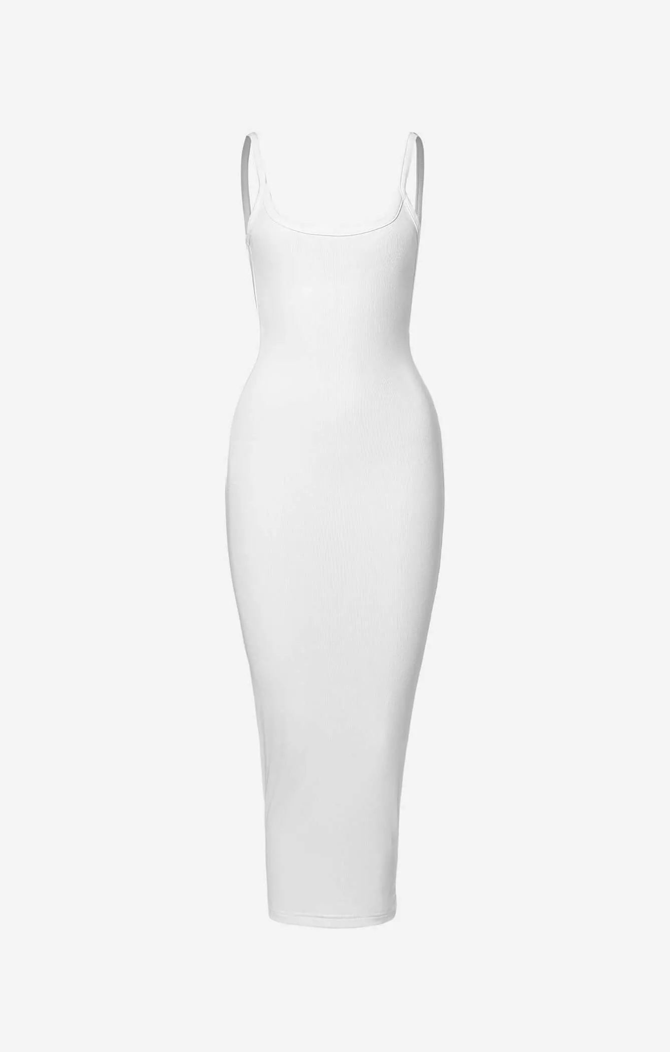 THE LUXE RIB LOW BACK MIDI DRESS - WHITE