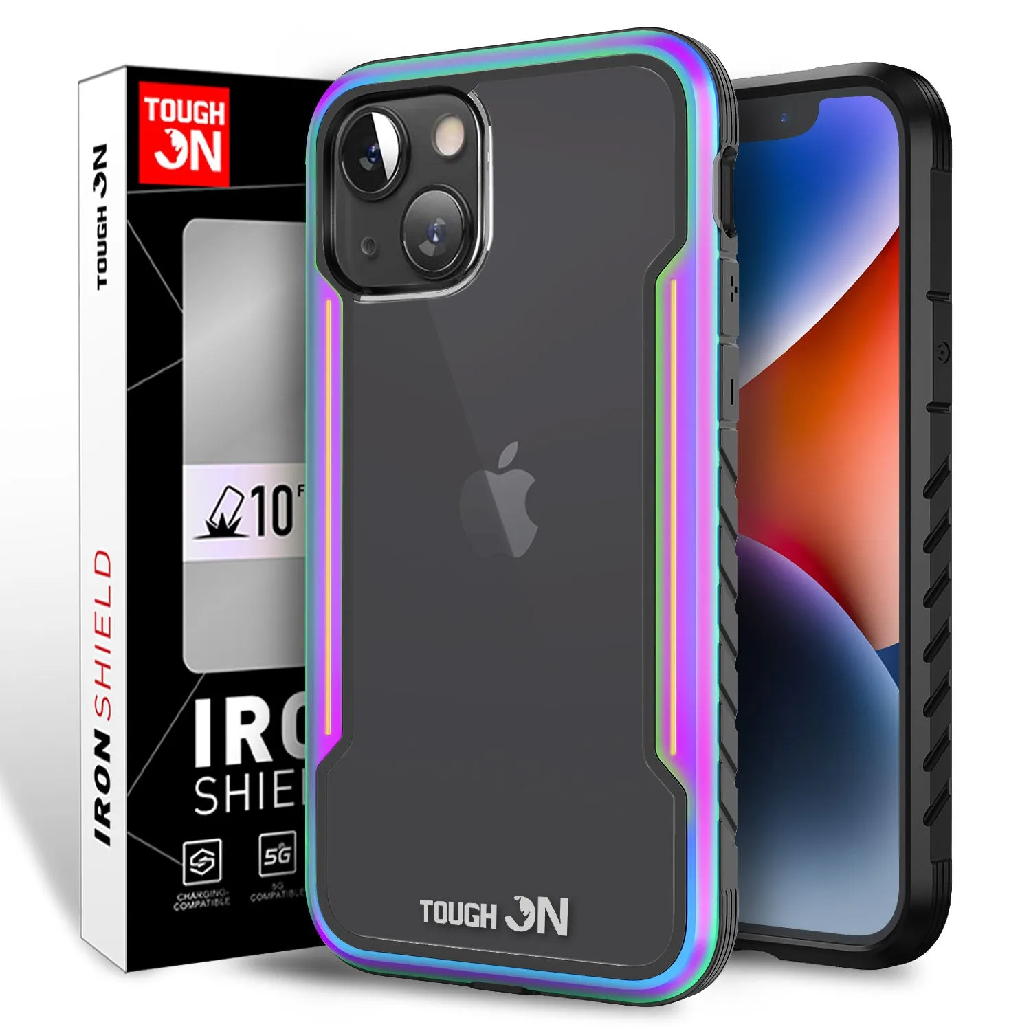 Tough On iPhone 14 Case Iron Shield Iridescent with Black