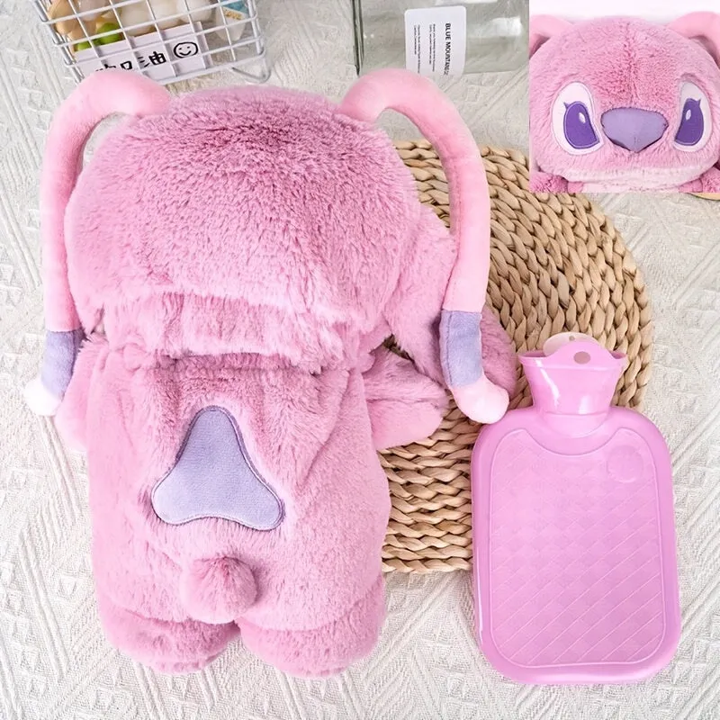 UME Stitch & Angelic Strawberry Bear Large Hot Water Bottle - Cute Cartoon Hand Warmer for Home, Perfect for Back to School, Halloween, and Christmas